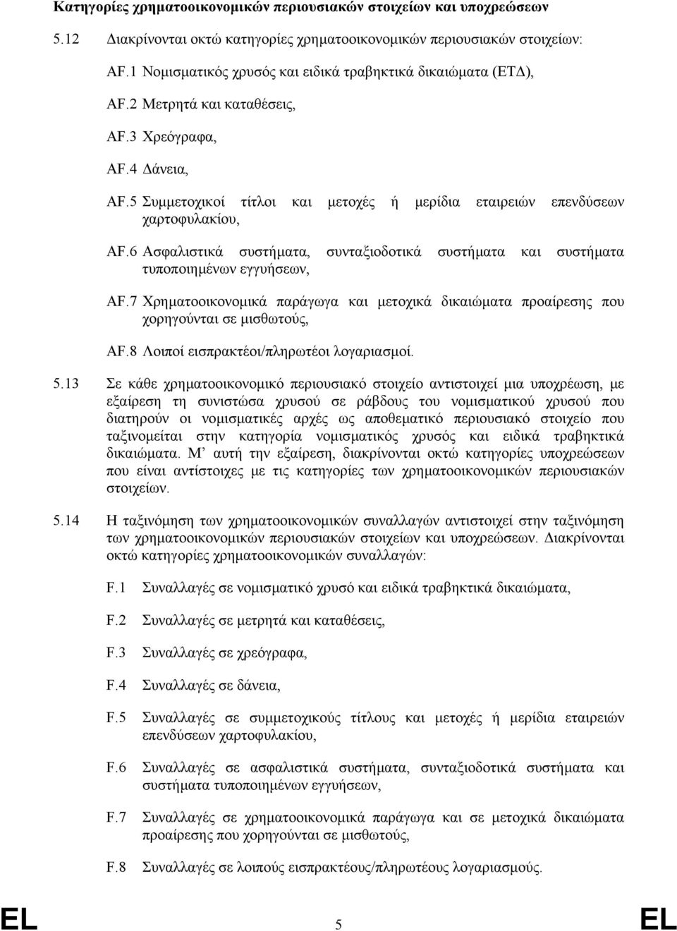 5 Συµµετοχικοί τίτλοι και µετοχές ή µερίδια εταιρειών επενδύσεων χαρτοφυλακίου, AF.6 Ασφαλιστικά συστήµατα, συνταξιοδοτικά συστήµατα και συστήµατα τυποποιηµένων εγγυήσεων, AF.