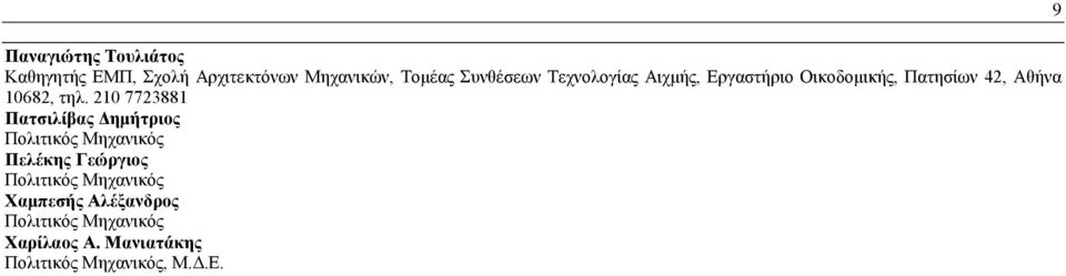 210 7723881 Πατσιλίβας Δημήτριος Πολιτικός Μηχανικός Πελέκης Γεώργιος Πολιτικός