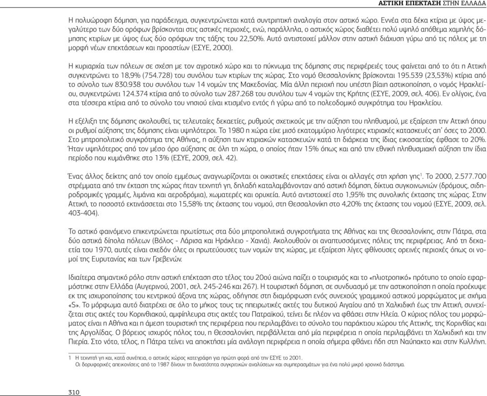 της τάξης του 22,50%. Αυτό αντιστοιχεί μάλλον στην αστική διάχυση γύρω από τις πόλεις με τη μορφή νέων επεκτάσεων και προαστίων (ΕΣΥΕ, 2000).