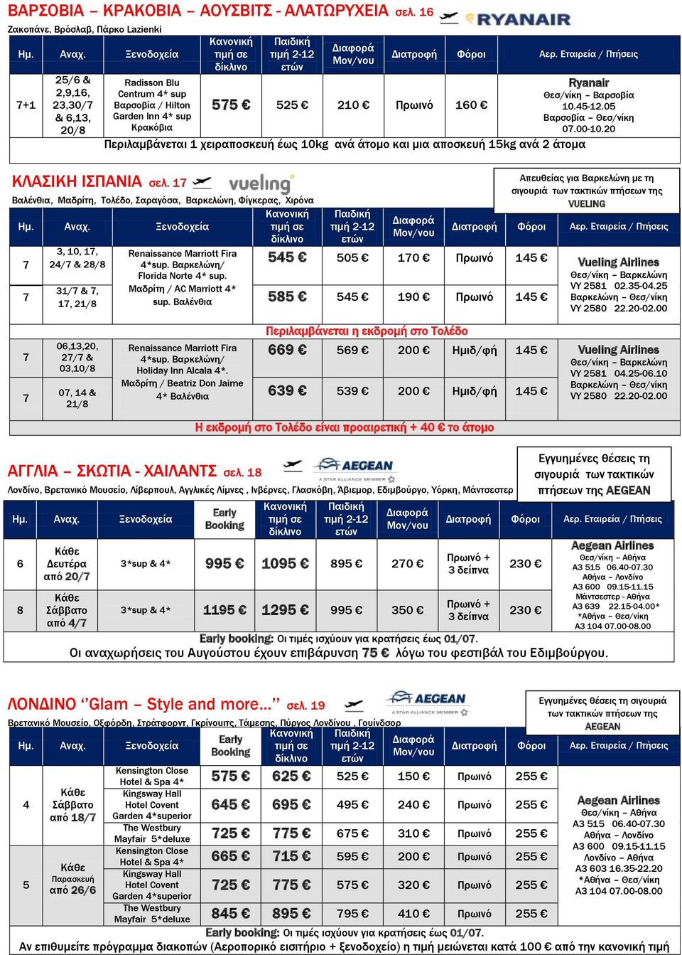 άτομο και μια αποσκευή 1kg ανά 2 άτομα Ryanair Θεσ/νίκη Βαρσοβία 10.-12.0 Βαρσοβία Θεσ/νίκη 0.00-10.20 ΚΛΑΣΙΚΗ ΙΣΠΑΝΙΑ σελ.