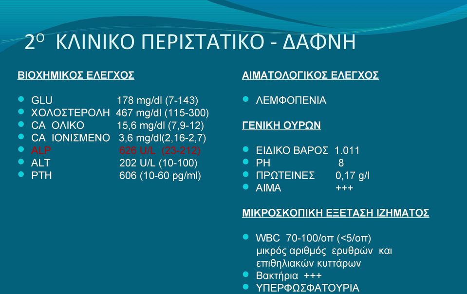 pg/ml) ΑΙΜΑΤΟΛΟΓΙΚΟΣ ΕΛΕΓΧΟΣ ΛΕΜΦΟΠΕΝΙΑ ΓΕΝΙΚΗ ΟΥΡΩΝ ΕΙΔΙΚΟ ΒΑΡΟΣ PH ΠΡΩΤΕΙΝΕΣ ΑΙΜΑ 1.