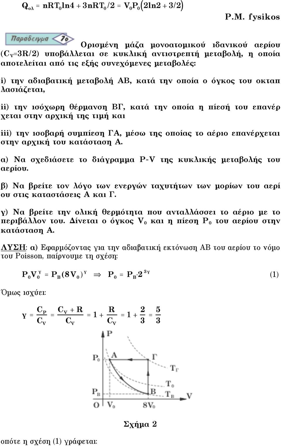µέσω της οποίας το αέριο επανέρχεται στην αρχική του κατάσταση A. α) Nα σχεδιάσετε το διάγραµµα P-V της κυκλικής µεταβολής του αερίου.