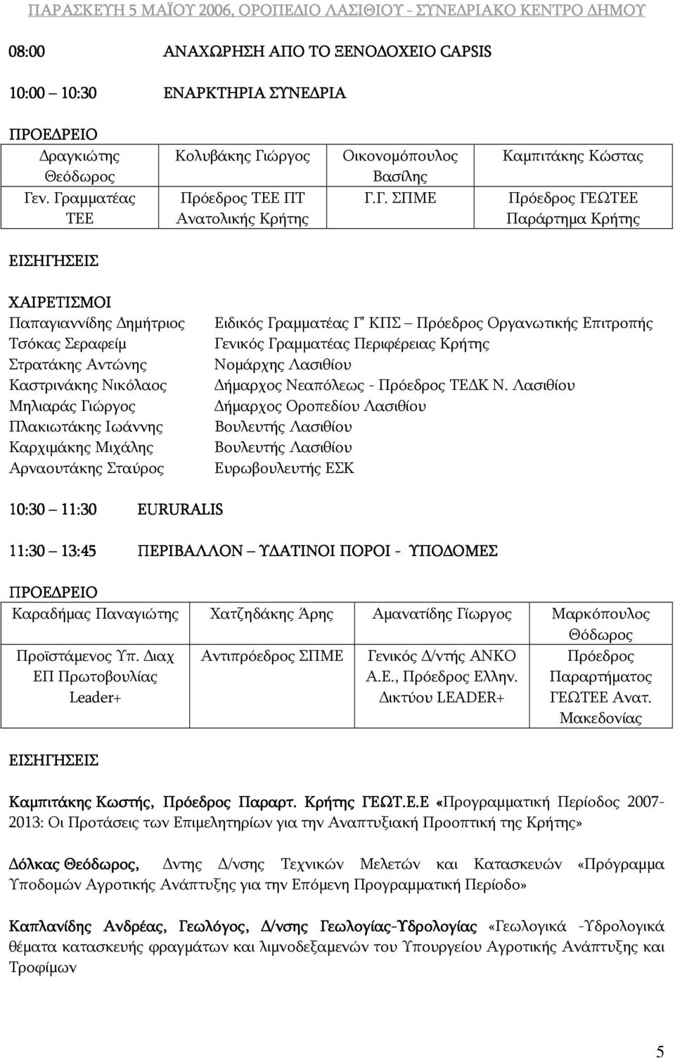 Σεραφείμ Στρατάκης Αντώνης Καστρινάκης Νικόλαος Μηλιαράς Γιώργος Πλακιωτάκης Ιωάννης Καρχιμάκης Μιχάλης Αρναουτάκης Σταύρος Ειδικός Γραμματέας Γ ΚΠΣ Πρόεδρος Οργανωτικής Επιτροπής Γενικός Γραμματέας