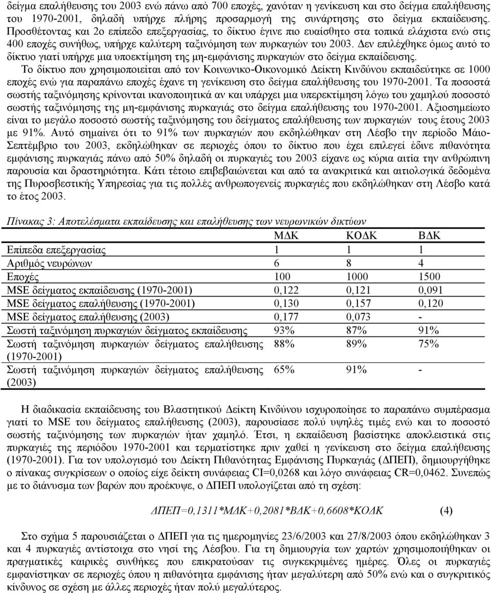 Δεν επιλέχθηκε όμως αυτό το δίκτυο γιατί υπήρχε μια υποεκτίμηση της μη-εμφάνισης πυρκαγιών στο δείγμα εκπαίδευσης.