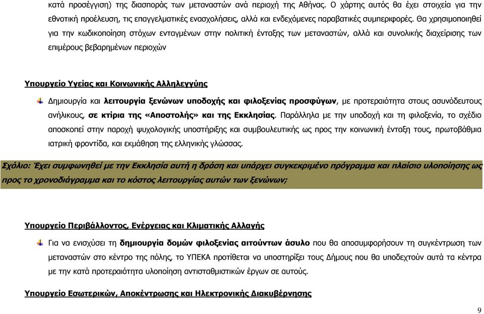 Θα χρησιμοποιηθεί για την κωδικοποίηση στόχων ενταγμένων στην πολιτική ένταξης των μεταναστών, αλλά και συνολικής διαχείρισης των επιμέρους βεβαρημένων περιοχών Υπουργείο Υγείας και Κοινωνικής