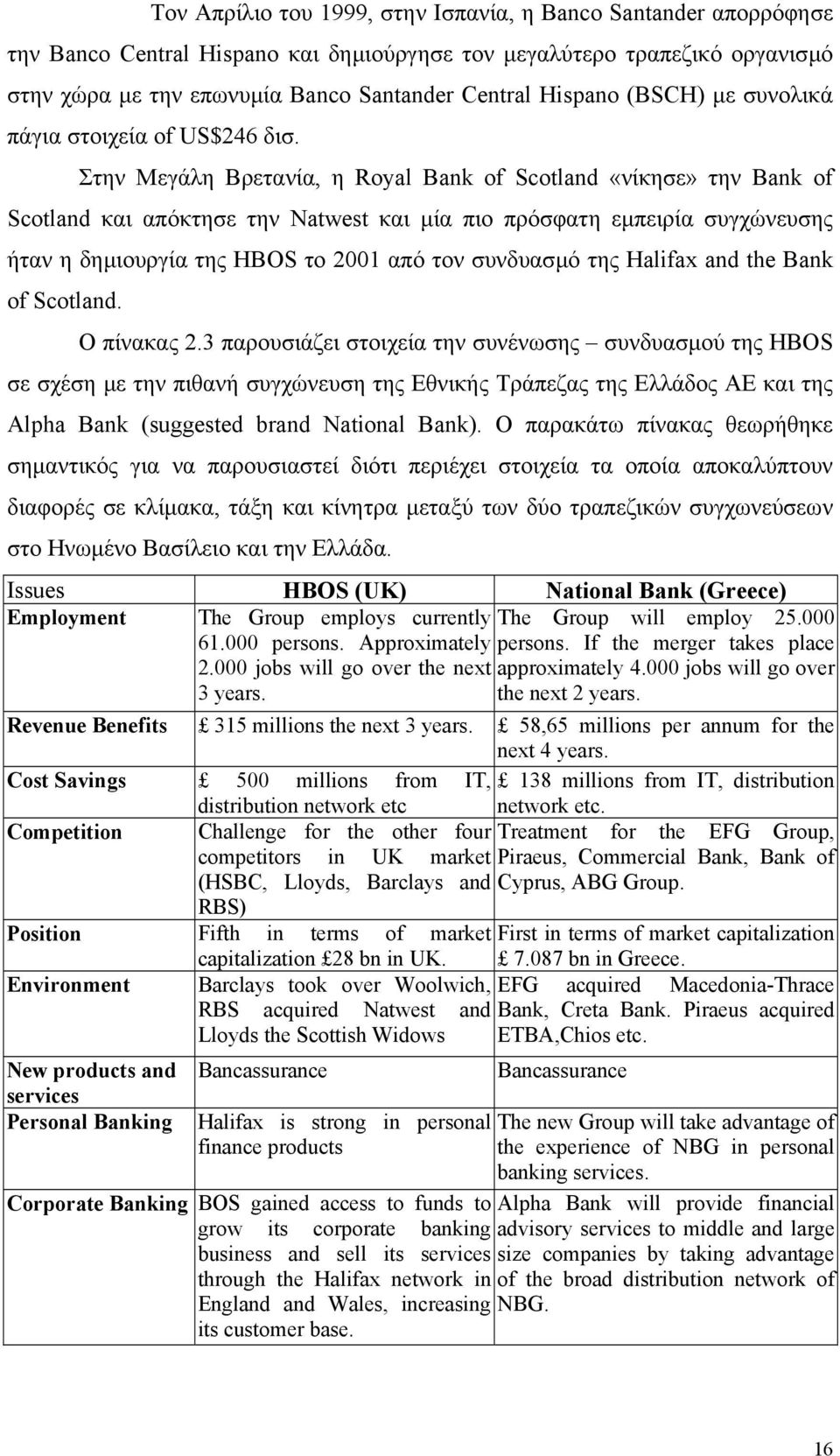 Στην Μεγάλη Βρετανία, η Royal Bank of Scotland «νίκησε» την Bank of Scotland και απόκτησε την Natwest και µία πιο πρόσφατη εµπειρία συγχώνευσης ήταν η δηµιουργία της HBOS το 2001 από τον συνδυασµό