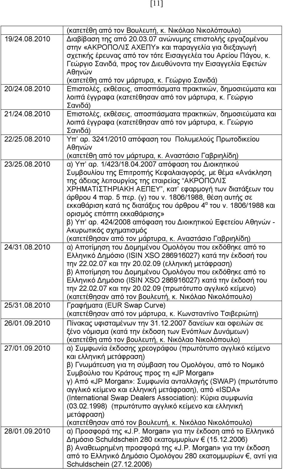 Γεώργιο Σανιδά, προς τον Διευθύνοντα την Εισαγγελία Εφετών Αθηνών (κατετέθη από τον μάρτυρα, κ. Γεώργιο Σανιδά) 20/24.08.