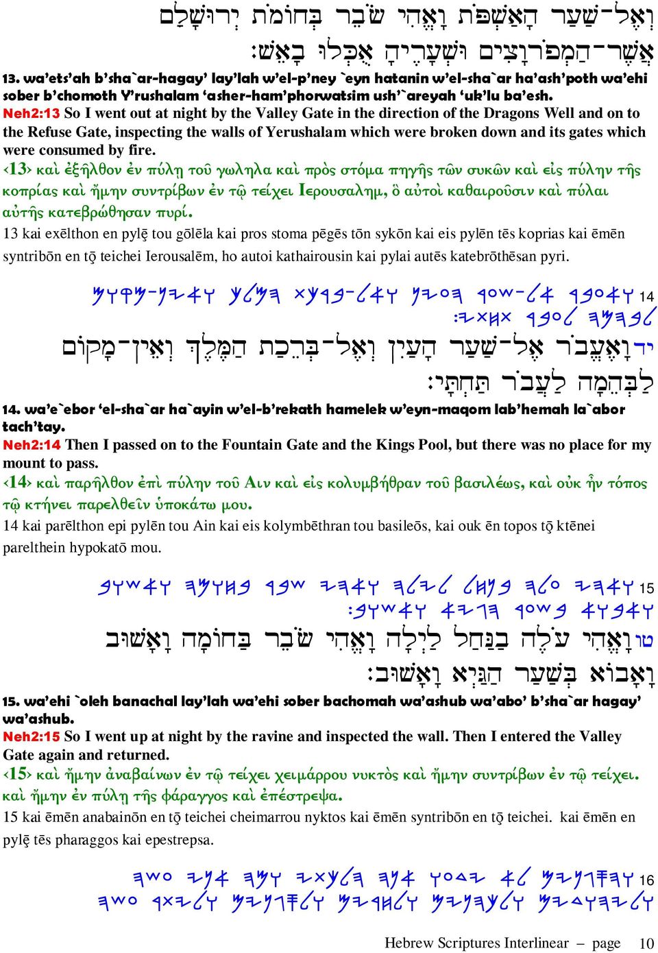 Neh2:13 So I went out at night by the Valley Gate in the direction of the Dragons Well and on to the Refuse Gate, inspecting the walls of Yerushalam which were broken down and its gates which were