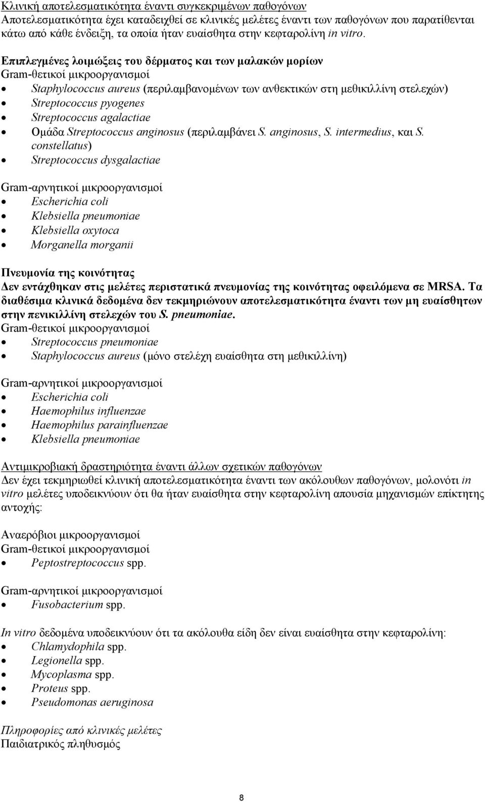Επιπλεγμένες λοιμώξεις του δέρματος και των μαλακών μορίων Gram-θετικοί μικροοργανισμοί Staphylococcus aureus (περιλαμβανομένων των ανθεκτικών στη μεθικιλλίνη στελεχών) Streptococcus pyogenes