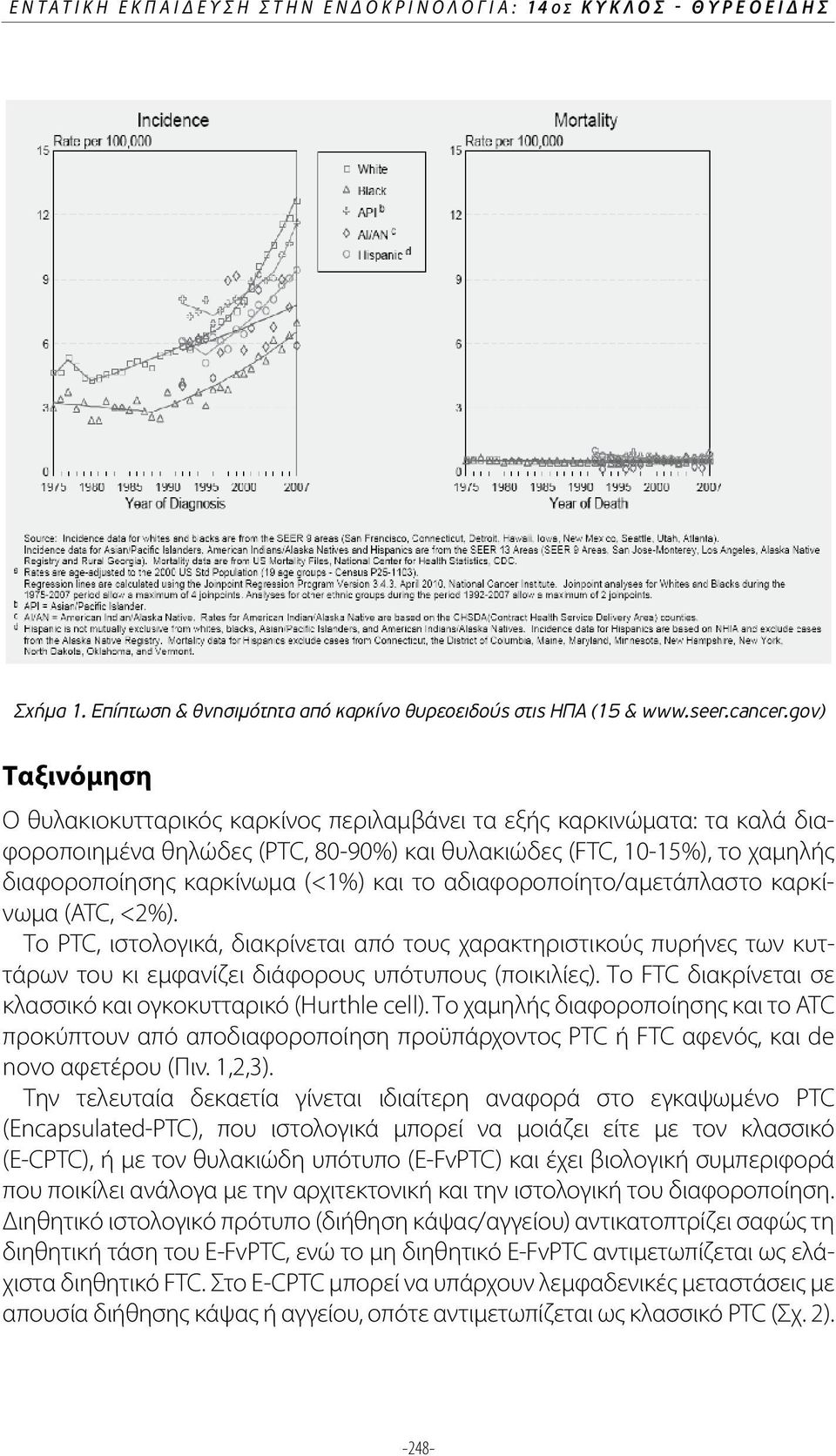 και το αδιαφοροποίητο/αμετάπλαστο καρκίνωμα (ATC, <2%). Το PTC, ιστολογικά, διακρίνεται από τους χαρακτηριστικούς πυρήνες των κυττάρων του κι εμφανίζει διάφορους υπότυπους (ποικιλίες).