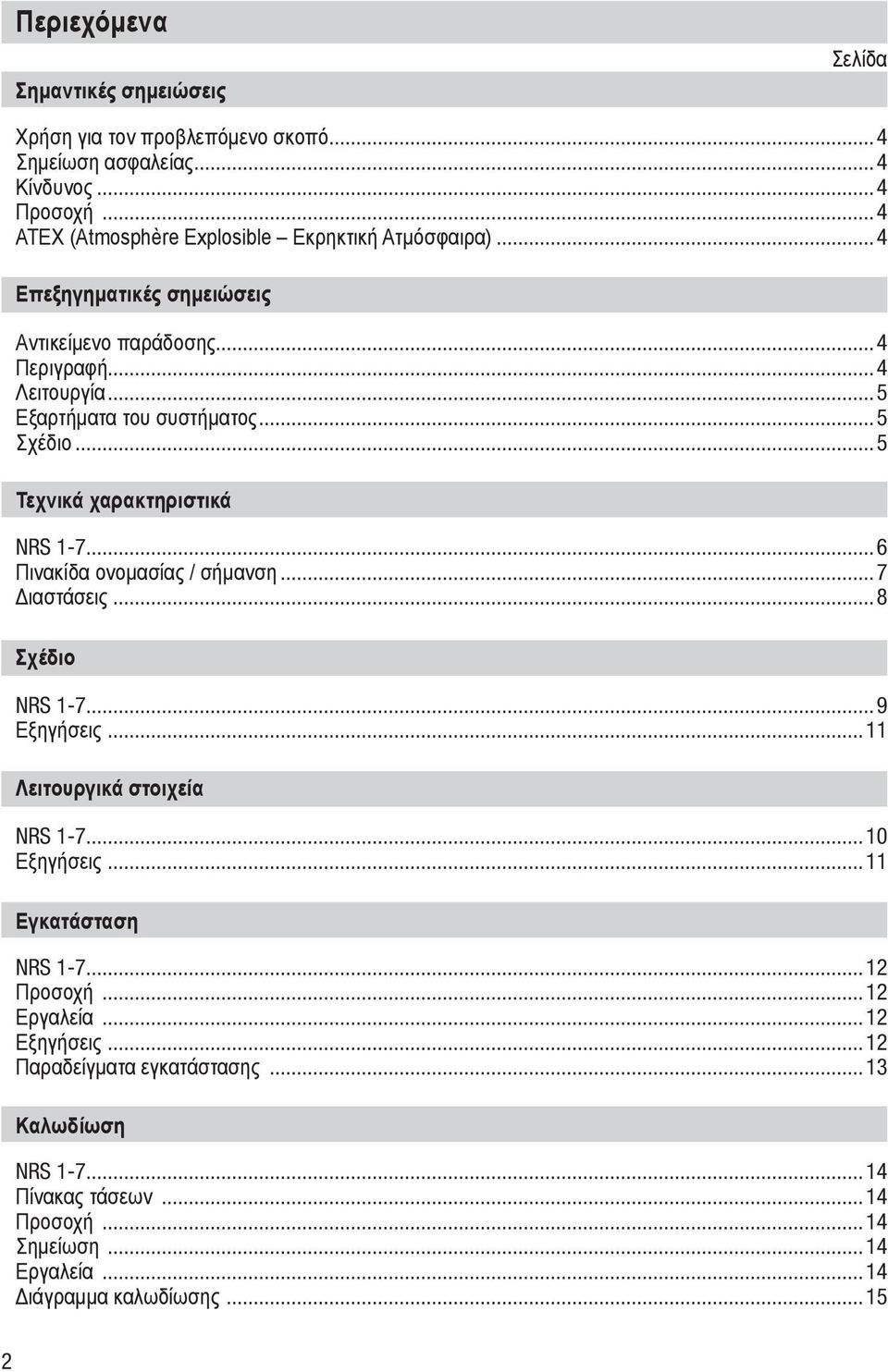 ..5 Σχέδιο...5 Τεχνικά χαρακτηριστικά NRS 1-7...6 Πινακίδα ονομασίας / σήμανση...7 Διαστάσεις...8 Σχέδιο NRS 1-7...9 Εξηγήσεις...11 Λειτουργικά στοιχεία NRS 1-7.