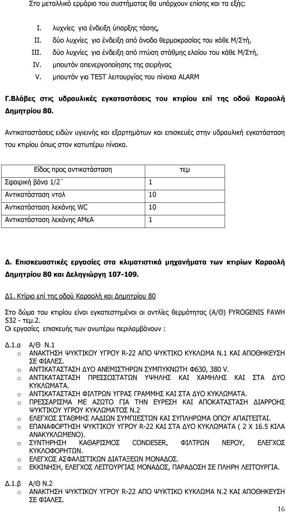 Βλάβες στις υδραυλικές εγκαταστάσεις του κτιρίου επί της οδού Καραολή Δημητρίου 80.