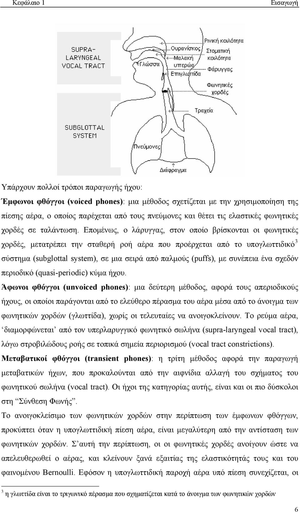 Επομένως, ο λάρυγγας, στον οποίο βρίσκονται οι φωνητικές χορδές, μετατρέπει την σταθερή ροή αέρα που προέρχεται από το υπογλωττιδικό 3 σύστημα (subglottal system), σε μια σειρά από παλμούς (puffs),