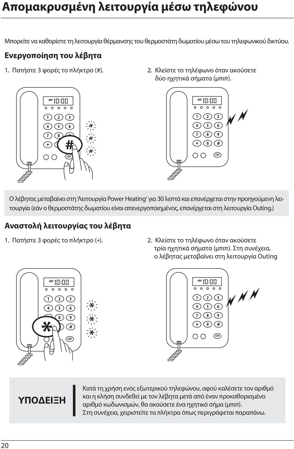 AM AM 1 2 3 4 5 6 7 8 9 * 0 # CM # # # 1 2 3 4 5 6 7 8 9 * 0 # CM O λέβητας μεταβαίνει στη Λειτουργία Power Heating για 30 λεπτά και επανέρχεται στην προηγούμενη λειτουργία (εάν ο θερμοστάτης