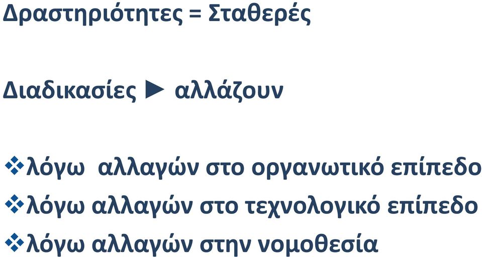 στο οργανωτικό επίπεδο λόγω αλλαγών