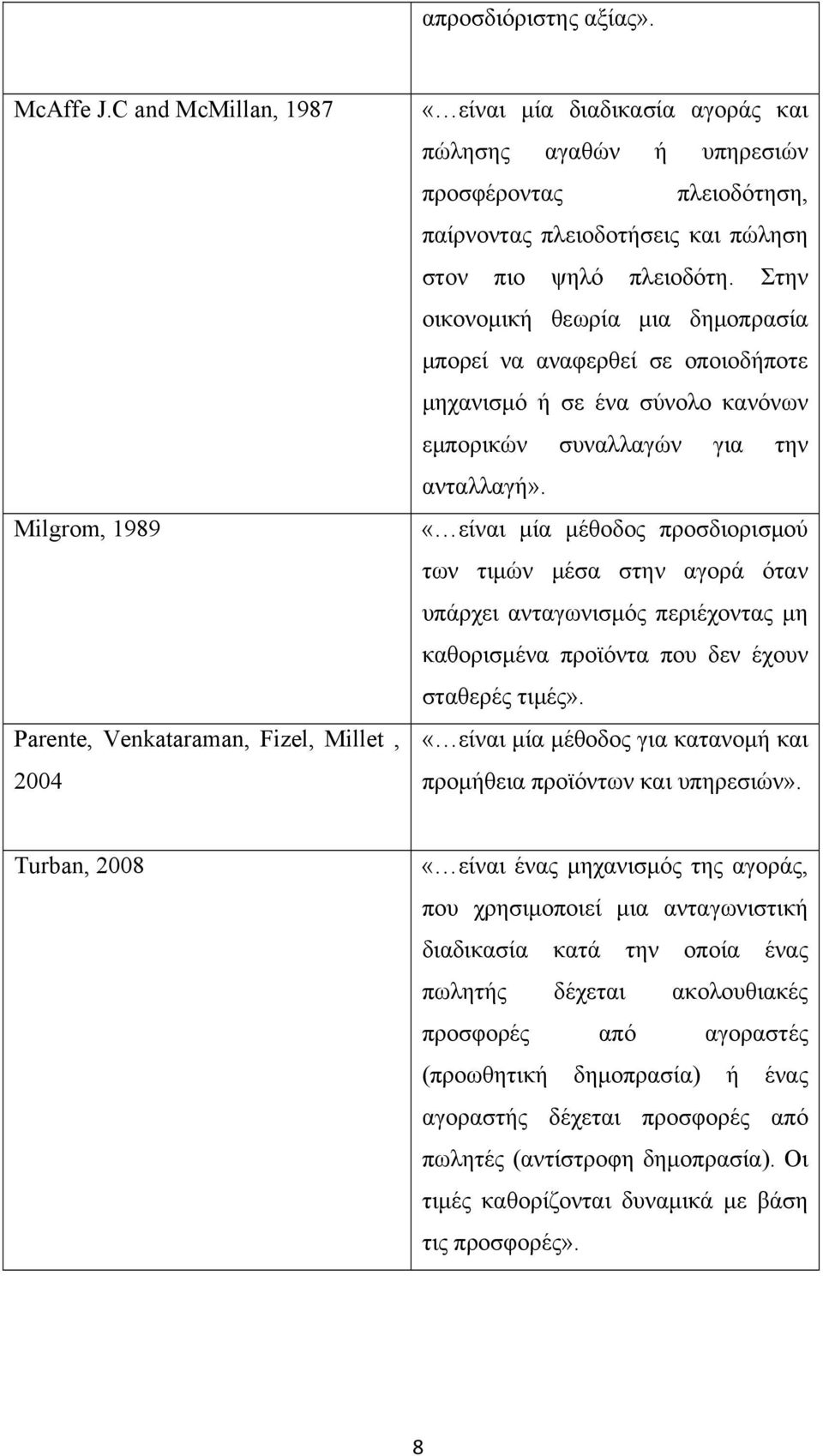 στον πιο ψηλό πλειοδότη. Στην οικονομική θεωρία μια δημοπρασία μπορεί να αναφερθεί σε οποιοδήποτε μηχανισμό ή σε ένα σύνολο κανόνων εμπορικών συναλλαγών για την ανταλλαγή».