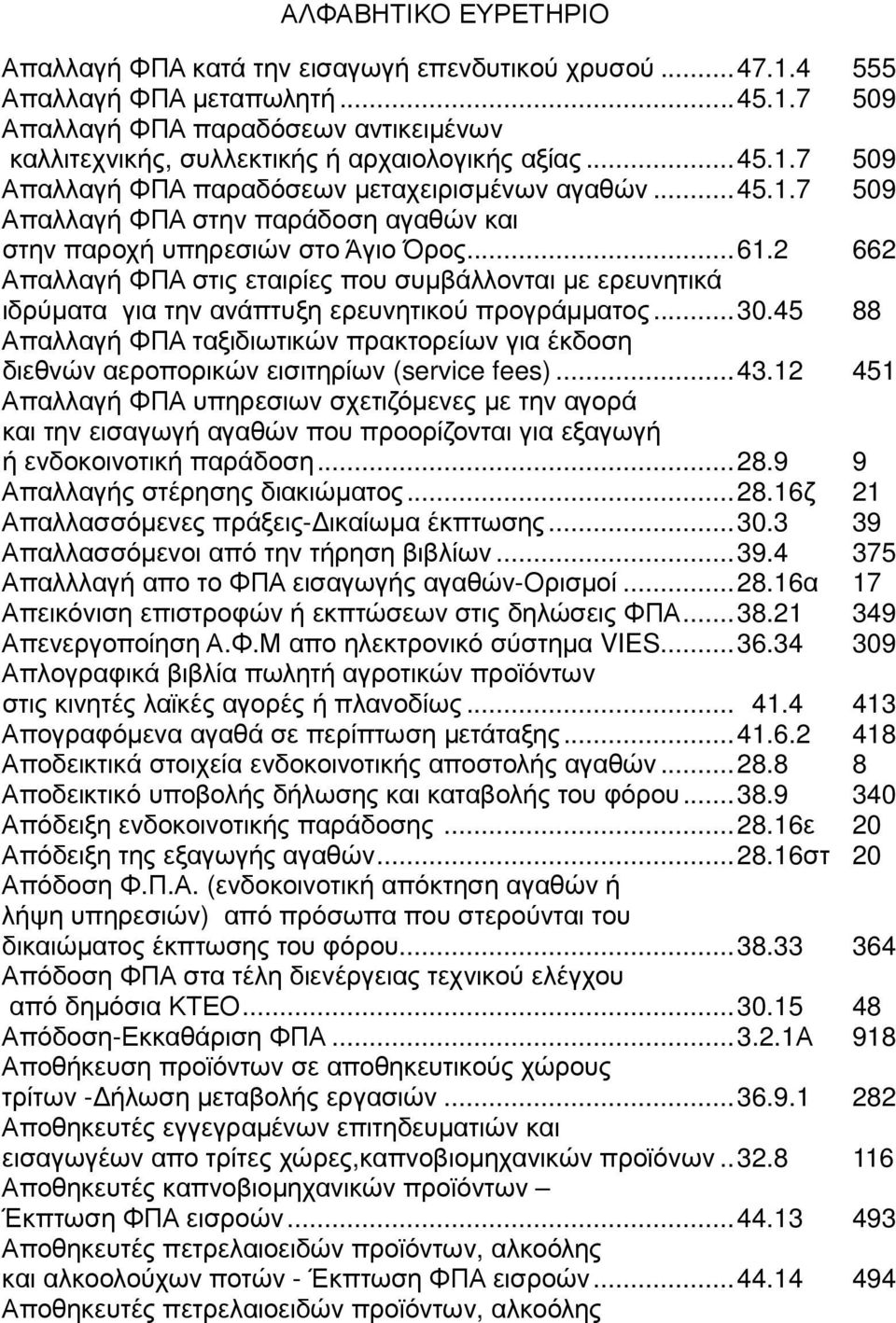 2 662 Απαλλαγή ΦΠΑ στις εταιρίες που συµβάλλονται µε ερευνητικά ιδρύµατα για την ανάπτυξη ερευνητικού προγράµµατος...30.