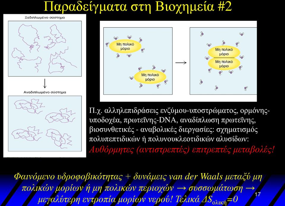 αλληλεπιδράσεις ενζύμου-υποστρώματος, ορμόνηςυποδοχέα, πρωτεΐνης-dna, αναδίπλωση πρωτεΐνης, βιοσυνθετικές -