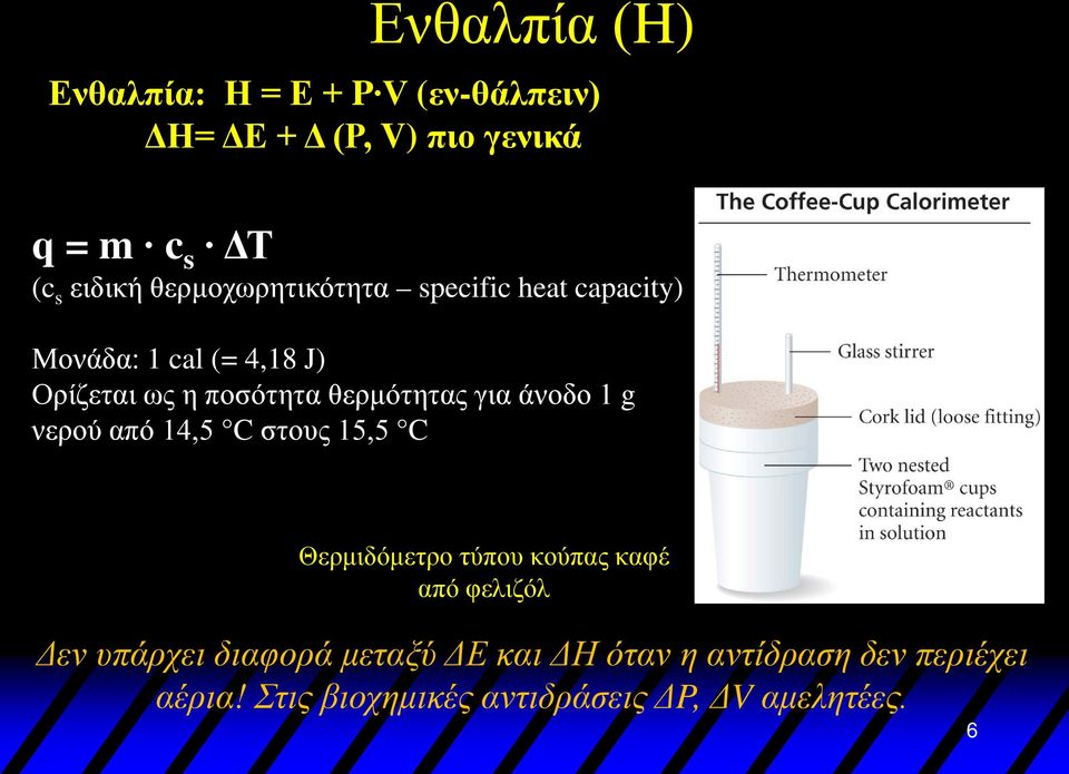για άνοδο 1 g νερού από 14,5 C στους 15,5 C Θερμιδόμετρο τύπου κούπας καφέ από φελιζόλ Δεν υπάρχει