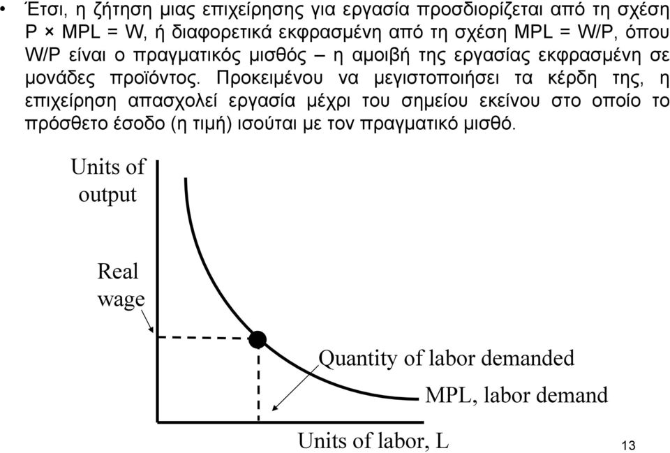 Προκειµένου να µεγιστοποιήσει τα κέρδη της, η επιχείρηση απασχολεί εργασία µέχρι του σηµείου εκείνου στο οποίο το