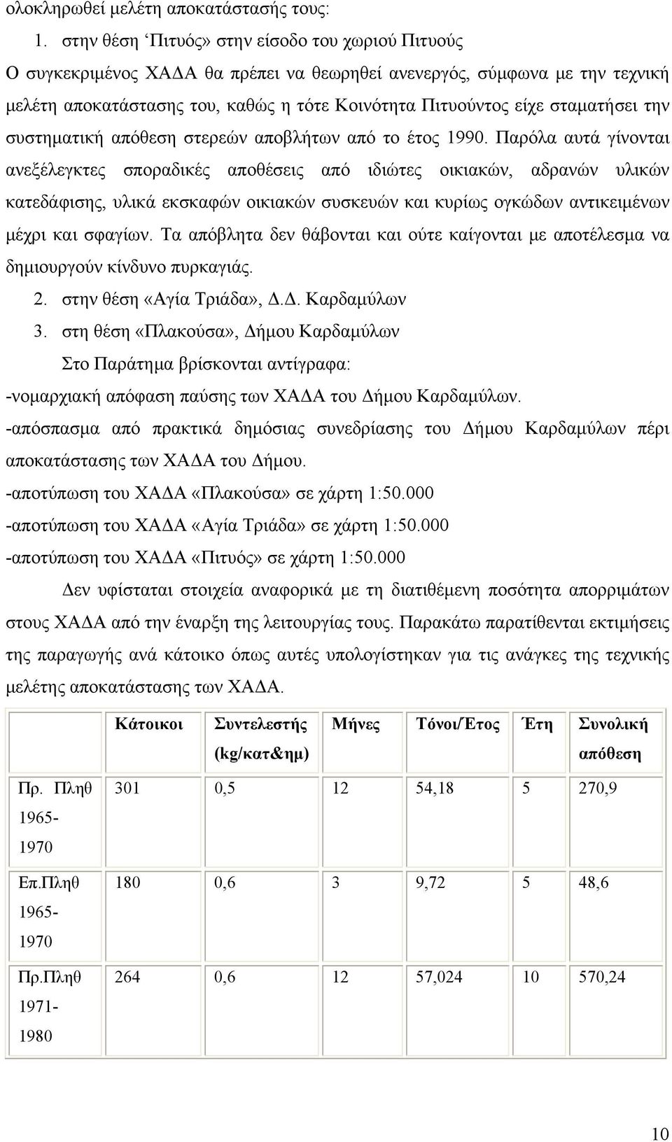 σταματήσει την συστηματική απόθεση στερεών αποβλήτων από το έτος 1990.