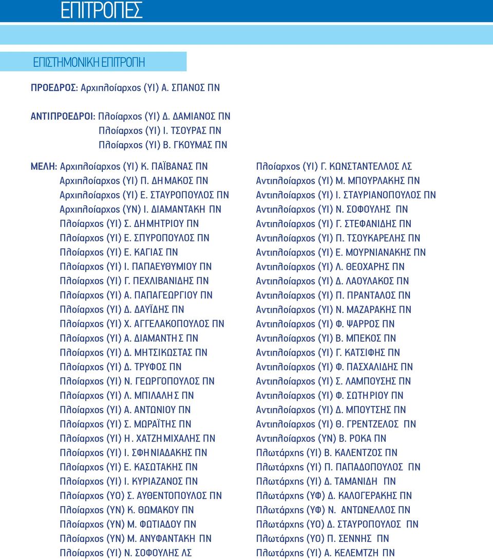 ΔΗΜΗΤΡΙΟΥ ΠΝ Πλοίαρχος (ΥΙ) Ε. ΣΠΥΡΟΠΟΥΛΟΣ ΠΝ Πλοίαρχος (ΥΙ) Ε. ΚΑΓΙΑΣ ΠΝ Πλοίαρχος (ΥΙ) Ι. ΠΑΠΑΕΥΘΥΜΙΟΥ ΠΝ Πλοίαρχος (ΥΙ) Γ. ΠΕΧΛΙΒΑΝΙΔΗΣ ΠΝ Πλοίαρχος (ΥΙ) Α. ΠΑΠΑΓΕΩΡΓΙΟΥ ΠΝ Πλοίαρχος (ΥΙ) Δ.