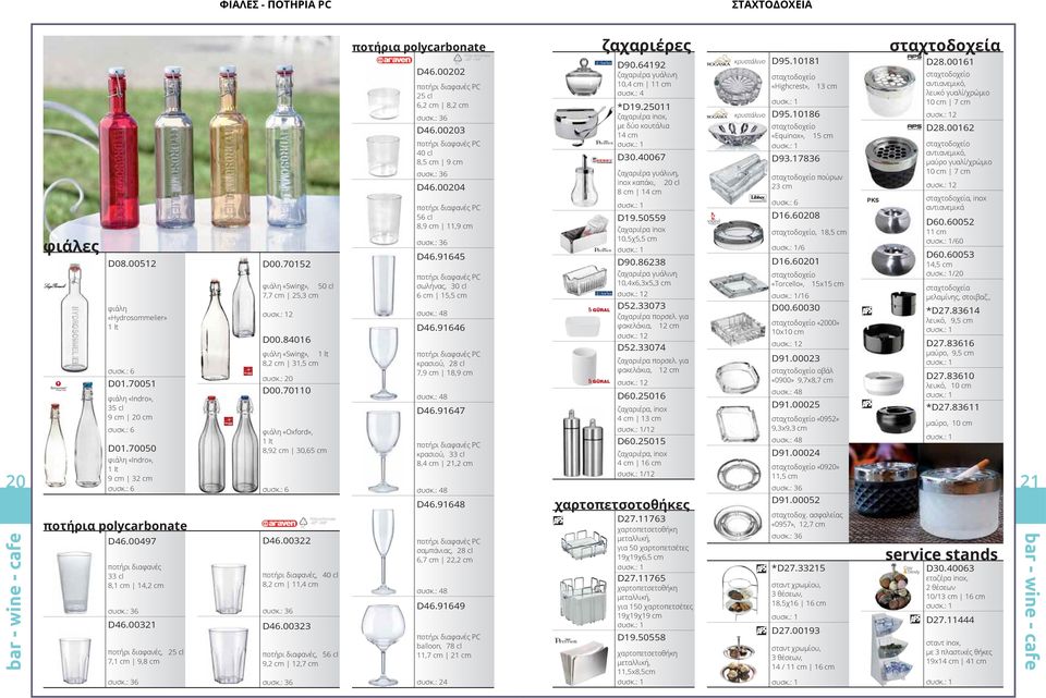 70110 φιάλη «Oxford», 8,92 cm 30,65 cm 7 PC D46.00322 Polycarbonate -40 +99 ποτήρι διαφανές, 40 cl 8,2 cm 11,4 cm D46.00323 ποτήρι διαφανές, 56 cl 9,2 cm 12,7 cm ποτήρια polycarbonate D46.