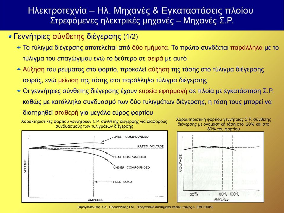 στο παράλληλο τύλιγμα διέγερσης Οι γεννήτριες σύνθετης διέγερσης έχουν ευρεία εφαρμογή σε πλοία με εγκατάσταση Σ.Ρ.