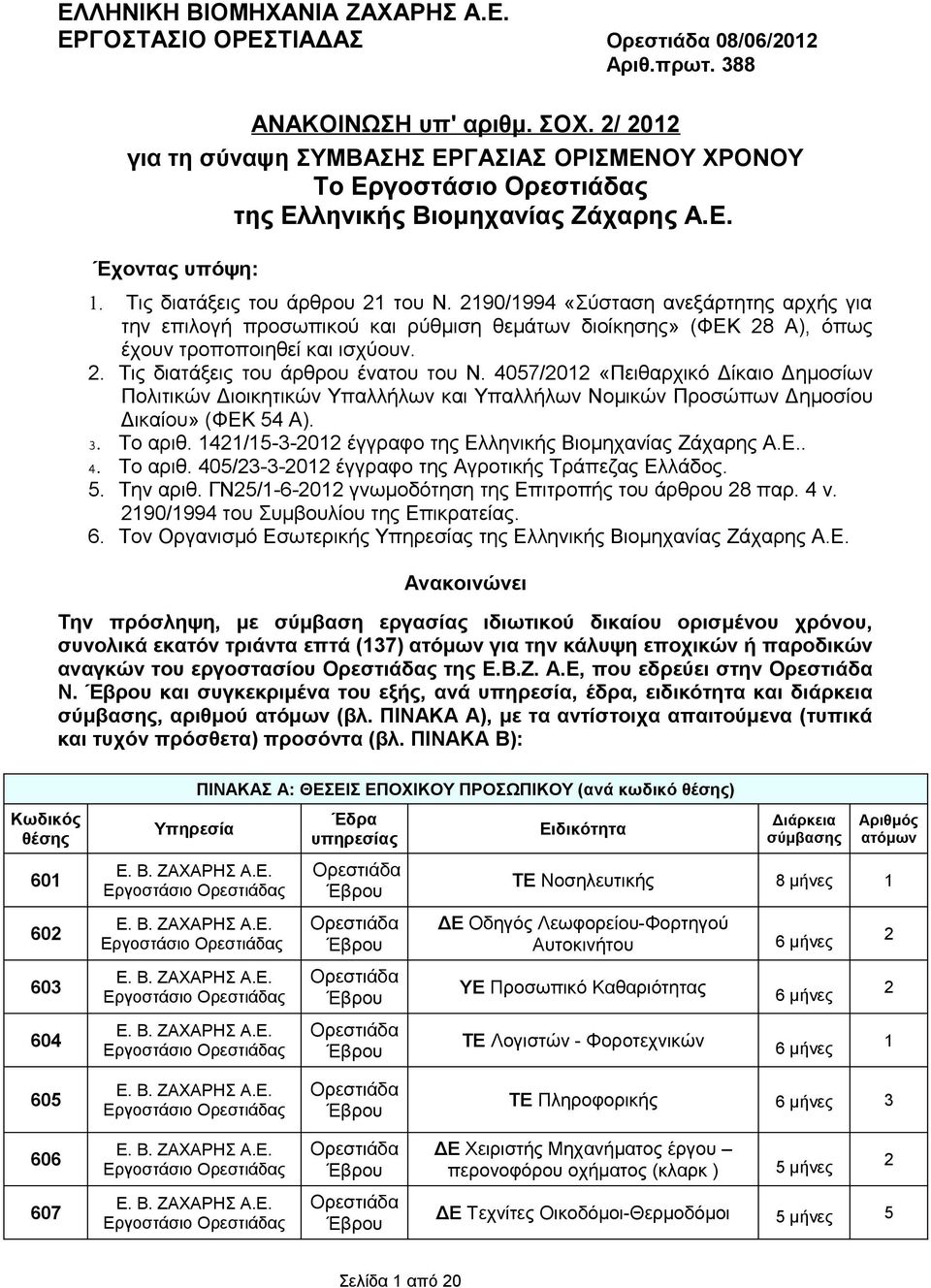 2190/1994 «Σύσταση ανεξάρτητης αρχής για την επιλογή προσωπικού και ρύθμιση θεμάτων διοίκησης» (ΦΕΚ 28 Α), όπως έχουν τροποποιηθεί και ισχύουν. 2. Τις διατάξεις του άρθρου ένατου του Ν.