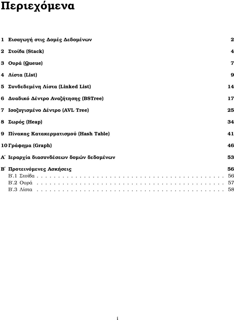 41 10 Γράφηµα (Graph) 46 Α Ιεραρχία διασυνδέσεων δοµών δεδοµένων 53 Β Προτεινόµενες Ασκήσεις 56 Β.1 Στοίβα............................................ 56 Β.2 Ουρά.