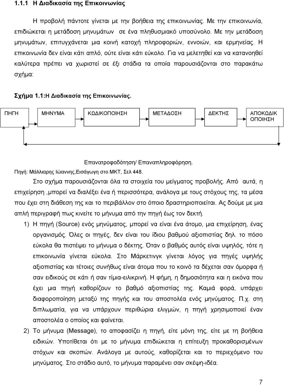 Για να µελετηθεί και να κατανοηθεί καλύτερα πρέπει να χωριστεί σε έξι στάδια τα οποία παρουσιάζονται στο παρακάτω σχήµα: Σχήµα 1.1:Η ιαδικασία της Επικοινωνίας.