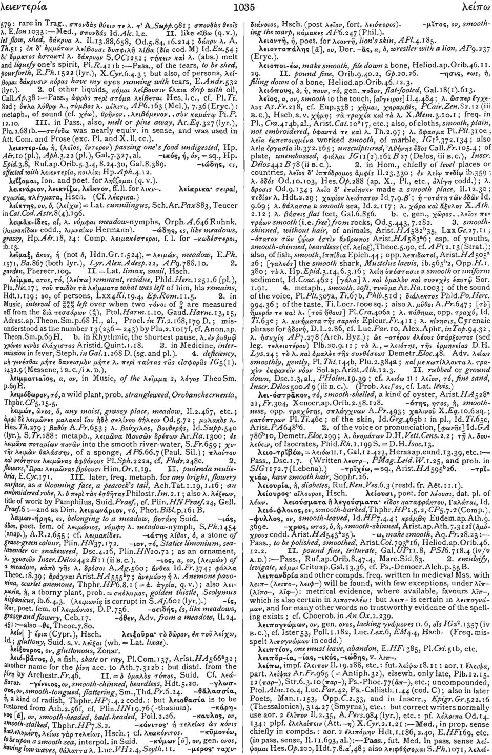 , of the tears, to be shed, fourforth, E.PA.1522 (lyr.), X.Cyr.6.4.3 ; but also, of persons, λείβομαι δάκρυσιν κόρας have my eyes running with tears, E.Andr.frfr2 (lyr.). 2.