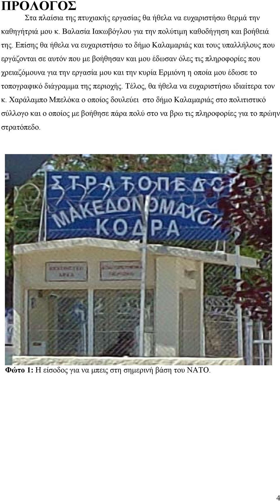 εργασία μου και την κυρία Ερμιόνη η οποία μου έδωσε το τοπογραφικό διάγραμμα της περιοχής. Τέλος, θα ήθελα να ευχαριστήσω ιδιαίτερα τον κ.