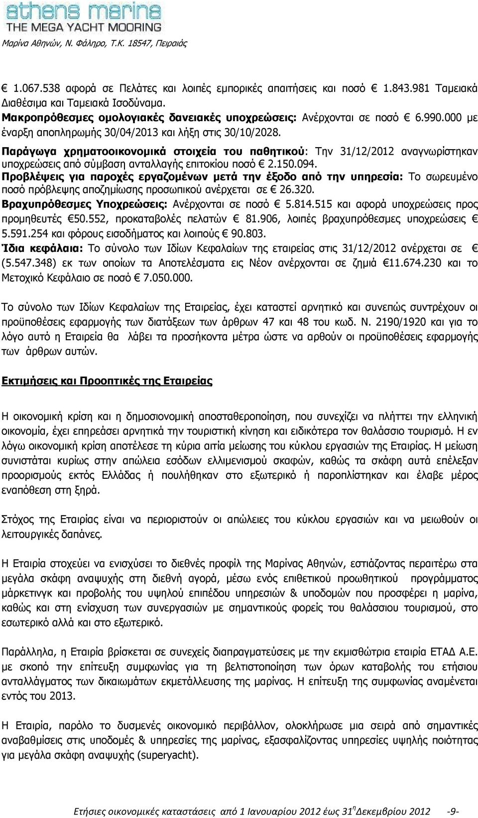 094. Προβλέψεις για παροχές εργαζομένων μετά την έξοδο από την υπηρεσία: Το σωρευμένο ποσό πρόβλεψης αποζημίωσης προσωπικού ανέρχεται σε 26.320. Βραχυπρόθεσμες Υποχρεώσεις: Ανέρχονται σε ποσό 5.814.