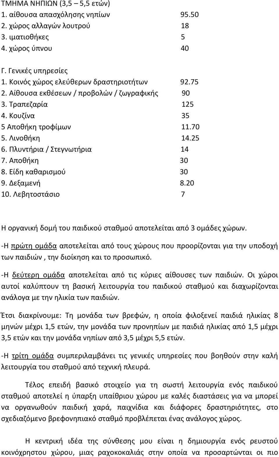 20 10. Λεβητοστάσιο 7 Η οργανική δομή του παιδικού σταθμού αποτελείται από 3 ομάδες χώρων.