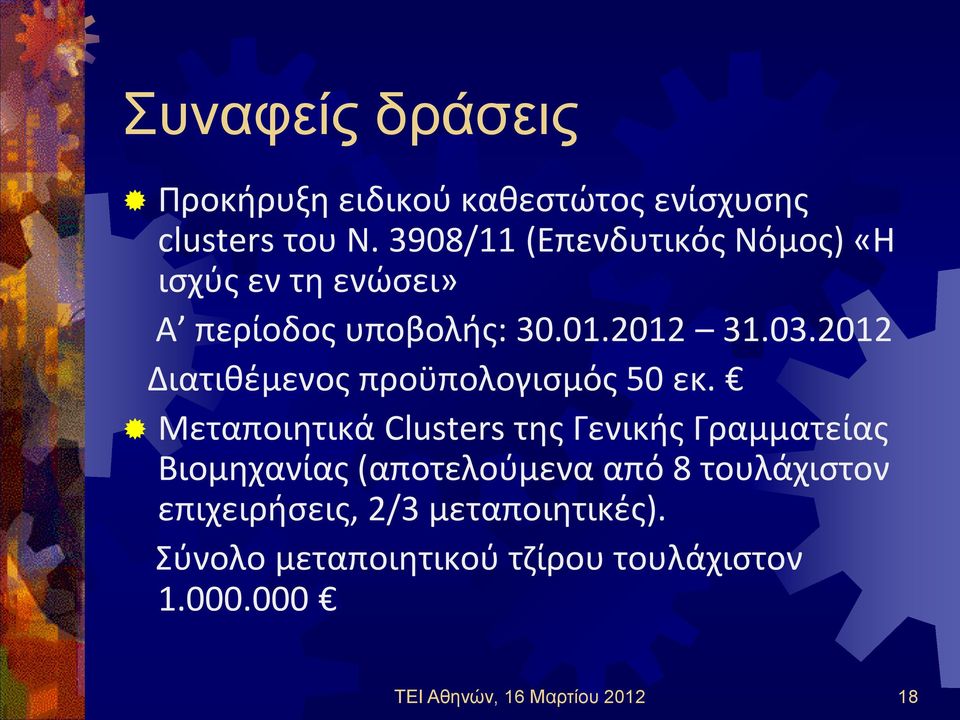 2012 Διατιθέμενος προϋπολογισμός 50 εκ.