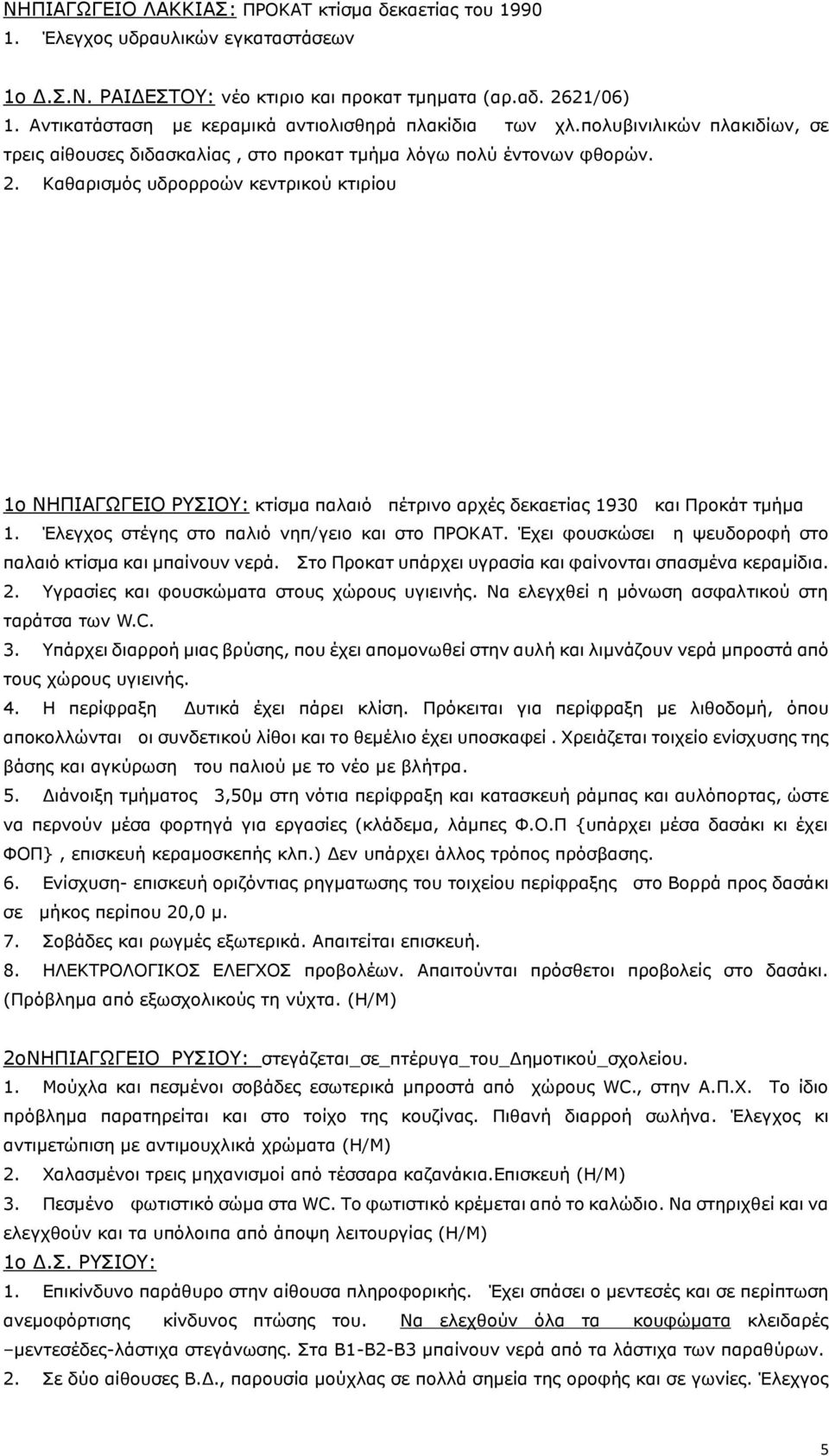 Καθαρισμός υδρορροών κεντρικού κτιρίου 2ο Δ.Σ. ΡΑΙΔΕΣΤΟΥ: μισθωμένος χώρος παλιό βιοτεχνικό κτίριο 1. Κατακόρυφες υδρορροές συμπλήρωση 2.