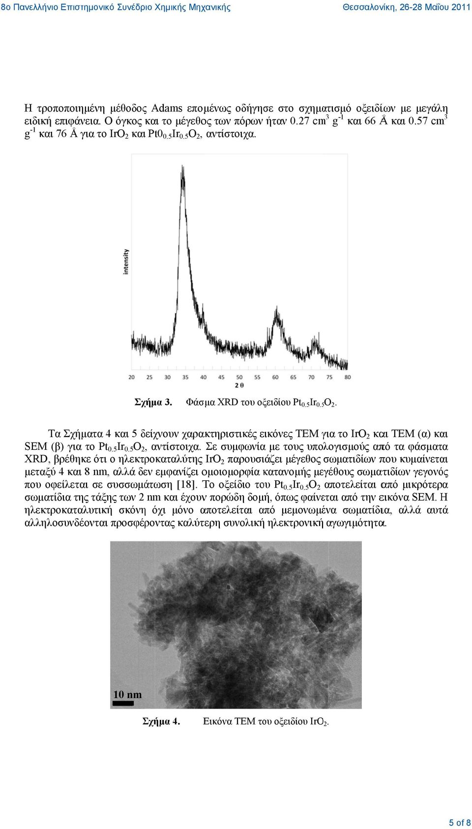 Τα Σχήματα 4 και 5 δείχνουν δ χαρακτηριστικές εικόνες ΤΕΜ για γ το IrO 2 και ΤΕΜ (α) και SEM (β) για το Pt 0.5 Ir 0.5 O 2, αντίστοιχα.