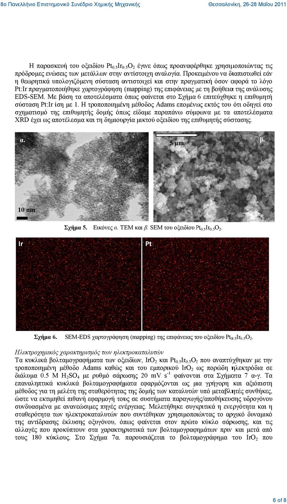 ανάλυσης EDS-SEM. Με βάση τα αποτελέσματα όπως φαίνεται στο Σχήμα 6 επιτεύχθηκε η επιθυμητή σύσταση Pt:Ir ίση με 1.