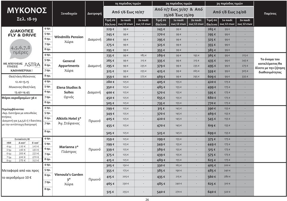 Appartments Διαμονή 295 235 379 235 495 275 7 ημ. Χώρα 325 255 425 265 559 305 Θεσ/νίκηΜύκονος 359 275 469 295 609 335 12.1013.15 4 ημ.