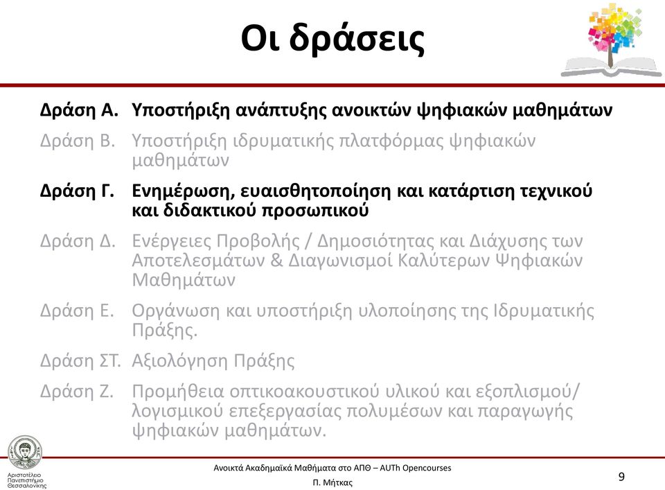 Ενέργειες Προβολής / Δημοσιότητας και Διάχυσης των Αποτελεσμάτων & Διαγωνισμοί Καλύτερων Ψηφιακών Μαθημάτων Δράση Ε.