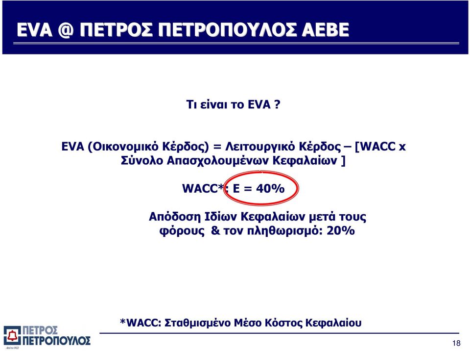 Απασχολουµένων Κεφαλαίων ] WACC*: Ε =40% Απόδοση Ιδίων