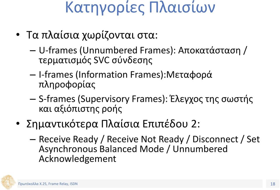 (Supervisory Frames): Έλεγχος της σωστής και αξιόπιστης ροής Σημαντικότερα Πλαίσια Επιπέδου 2: