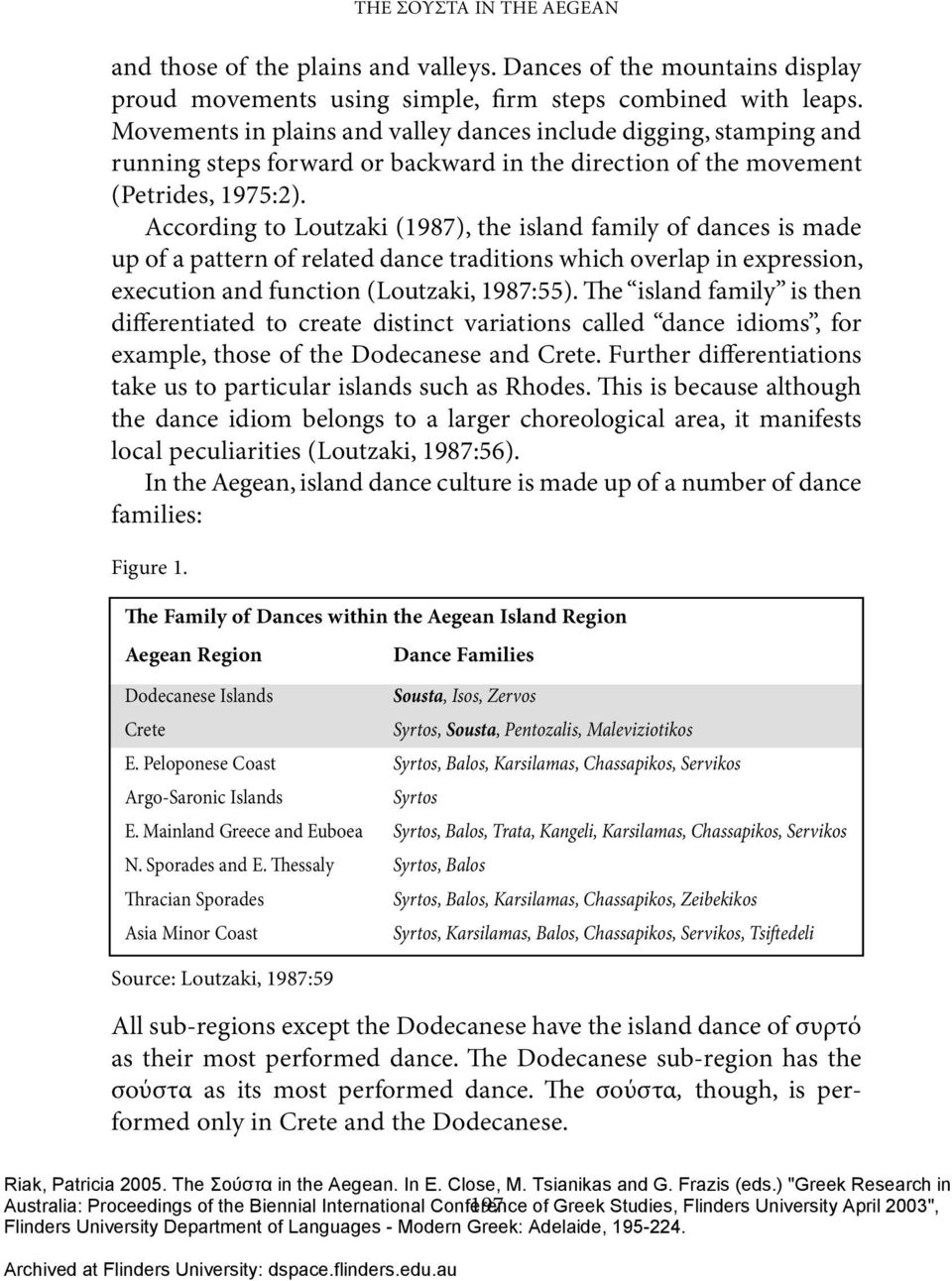 According to Loutzaki (1987), the island family of dances is made up of a pattern of related dance traditions which overlap in expression, execution and function (Loutzaki, 1987:55).