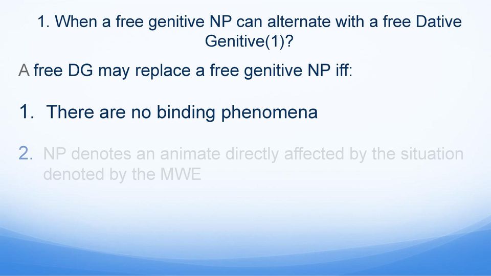 A free DG may replace a free genitive NP iff: 1.