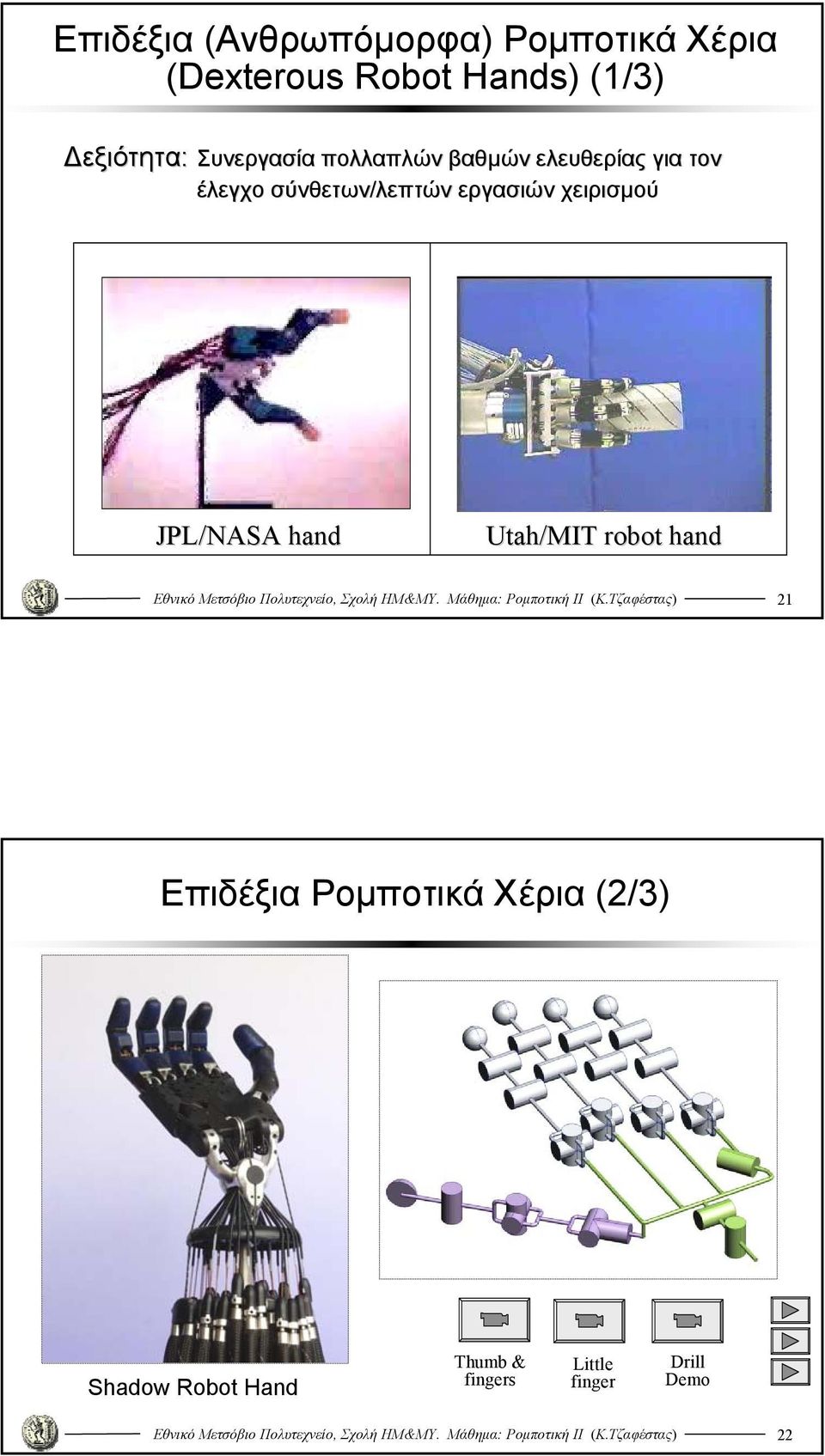 σύνθετων/λεπτών εργασιών χειρισμού JPL/NASA hand Utah/MIT robot hand