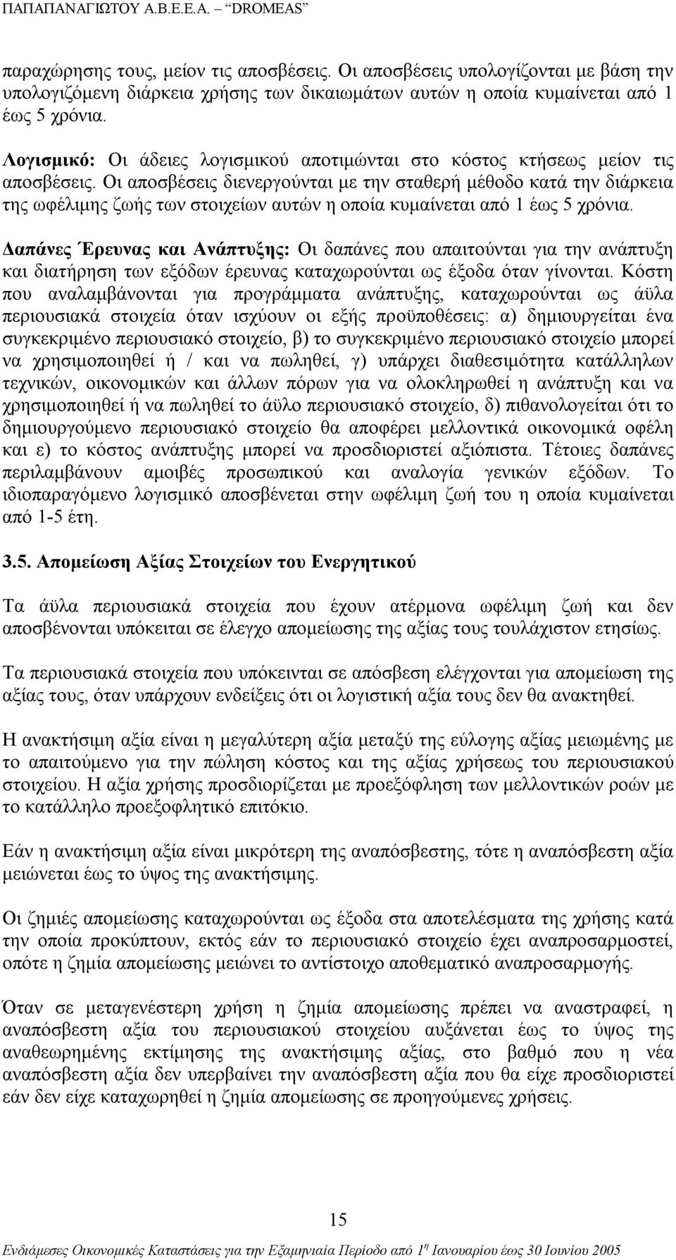 Οι αποσβέσεις διενεργούνται με την σταθερή μέθοδο κατά την διάρκεια της ωφέλιμης ζωής των στοιχείων αυτών η οποία κυμαίνεται από 1 έως 5 χρόνια.