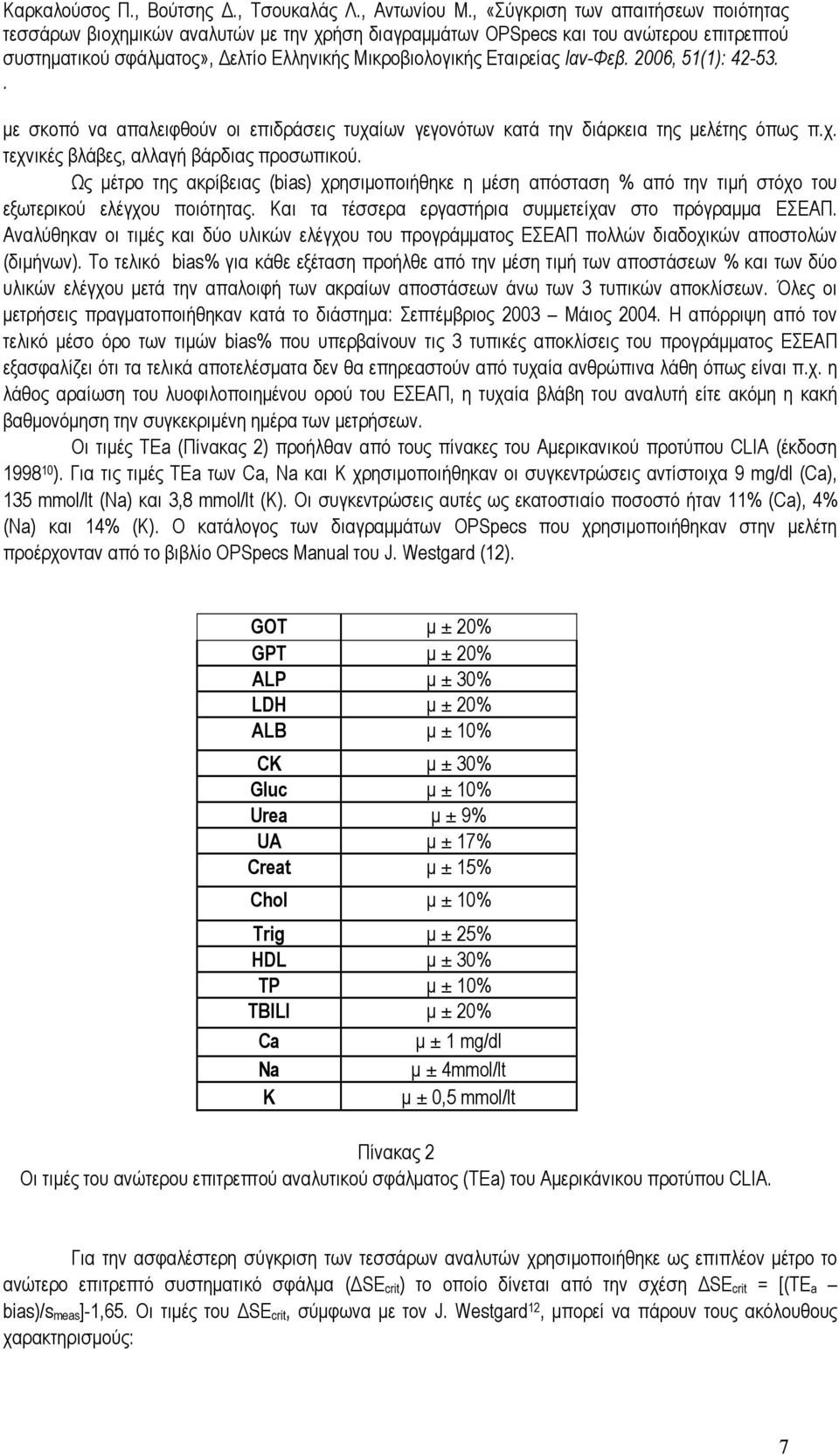 αποστολών (διµήνων) To τελικό bias% για κάθε εξέταση προήλθε από την µέση τιµή των αποστάσεων % και των δύο υλικών ελέγχου µετά την απαλοιφή των ακραίων αποστάσεων άνω των 3 τυπικών αποκλίσεων Όλες