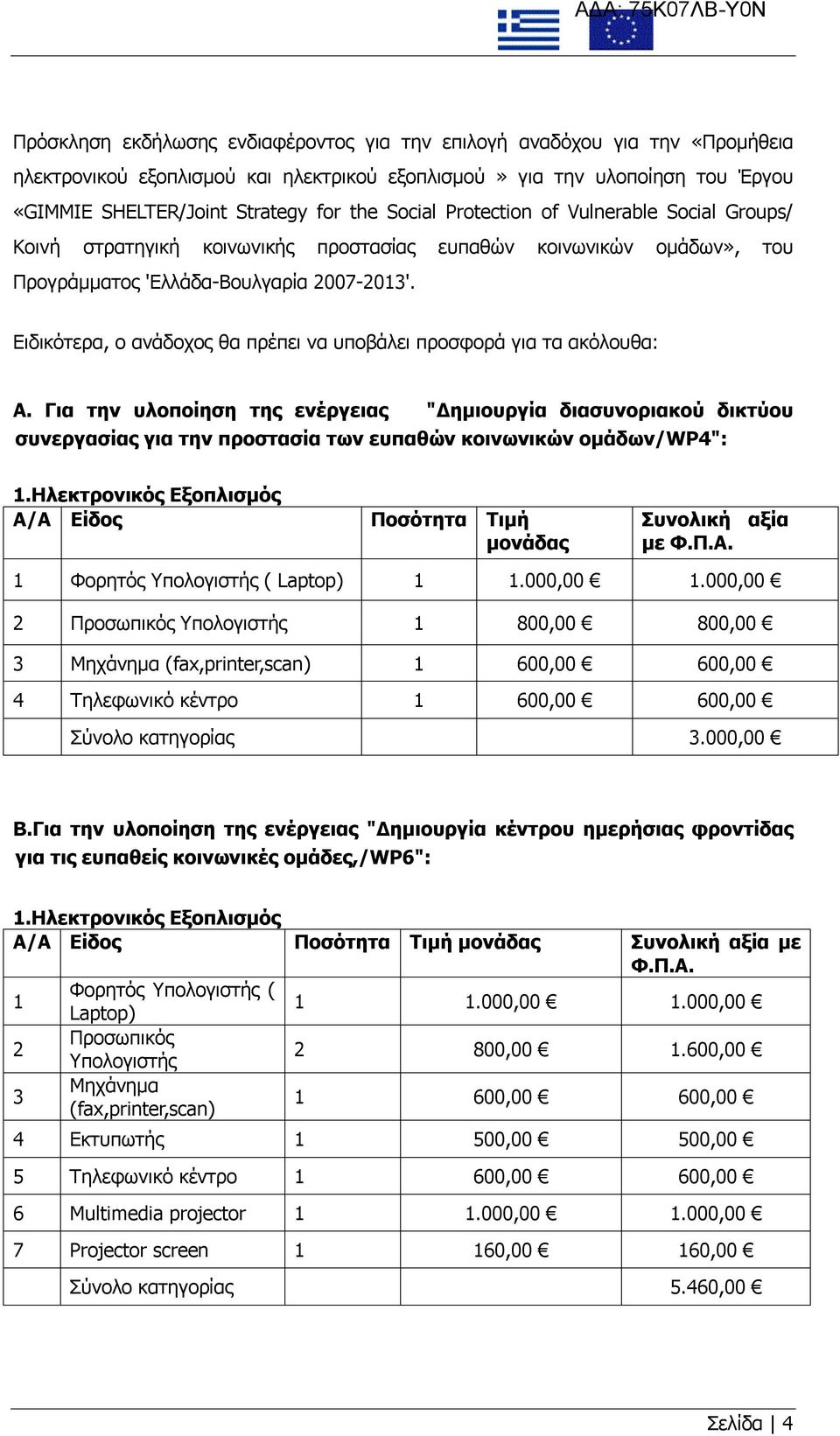 Ειδικότερα, o ανάδοχος θα πρέπει να υποβάλει προσφορά για τα ακόλουθα: Α.