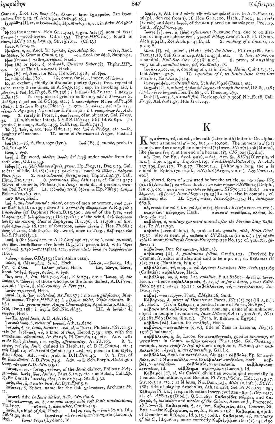 ϊψ.ηλος, a, ov, Aeol. for ύψηλάϊ, Lyr.Adesp.60. -06ev, Aeol. for ύψόθεν, ]0.Gramm.Comp.3.15. -01, Aeol. for ύψοΰ, Sapph.91. ίψον ( Ίπτομαι ) τό δεσμωτήριον, Hsch.